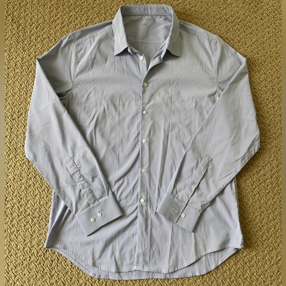 Ministry of Supply Blue White Striped Dress Shirt Large